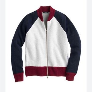 J. Crew Bonded-wool Varsity Sweater Jacket, Grey, Navy, Burgundy, Size M